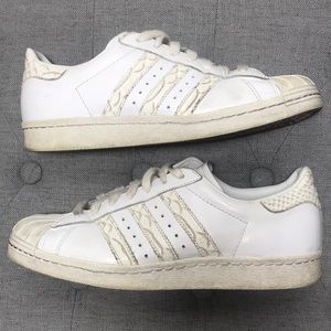 All White Snake Adidas Superstar Sneakers